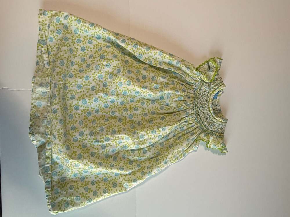 Anavini Hand Smocked Floral Cotton Bishop Dress, 12M